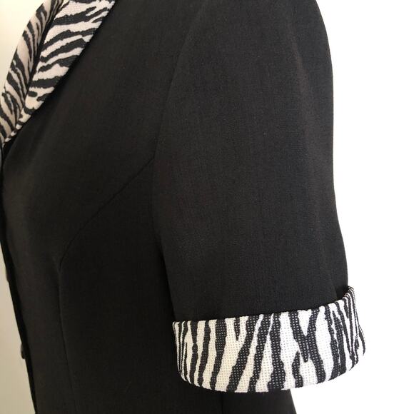 VTG 90s Danny & Nicole Black Midi Dress Career Zebra Trim Button Quiet Luxury L - Picture 4 of 8